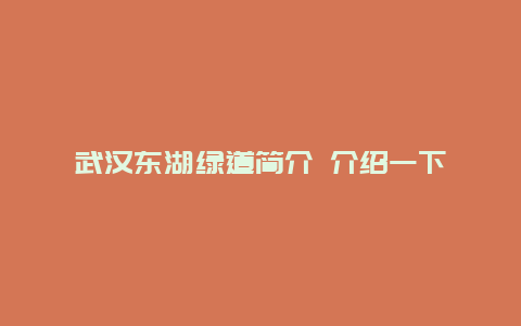 武汉东湖绿道简介 介绍一下