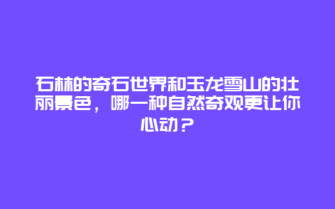 石林的奇石世界和玉龙雪山的壮丽景色，哪一种自然奇观更让你心动？