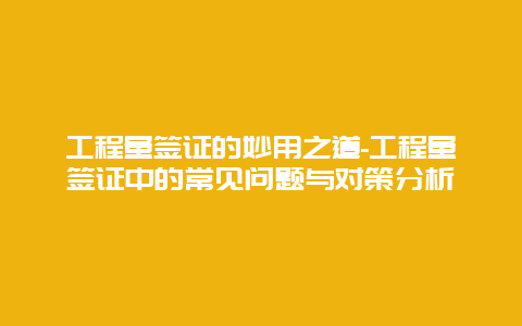 工程量签证的妙用之道-工程量签证中的常见问题与对策分析