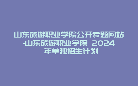 山东旅游职业学院公开专题网站-山东旅游职业学院 2024 年单独招生计划