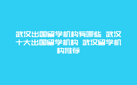 武汉出国留学机构有哪些 武汉十大出国留学机构 武汉留学机构推荐