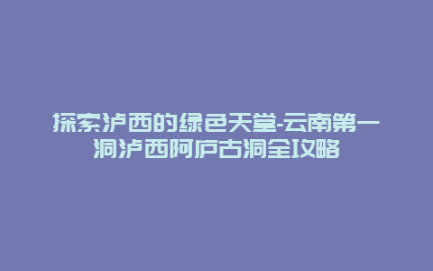 探索泸西的绿色天堂-云南第一洞泸西阿庐古洞全攻略