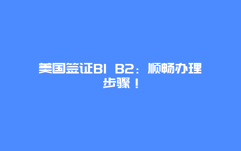 美国签证B1 B2：顺畅办理步骤！