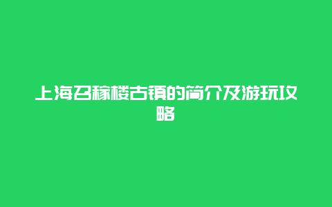 上海召稼楼古镇的简介及游玩攻略