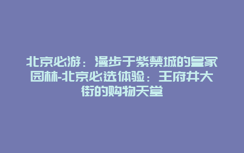 北京必游：漫步于紫禁城的皇家园林-北京必选体验：王府井大街的购物天堂