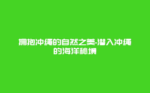 拥抱冲绳的自然之美-潜入冲绳的海洋秘境