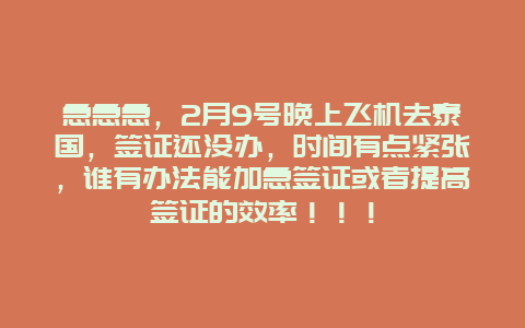 急急急，2月9号晚上飞机去泰国，签证还没办，时间有点紧张，谁有办法能加急签证或者提高签证的效率！！！