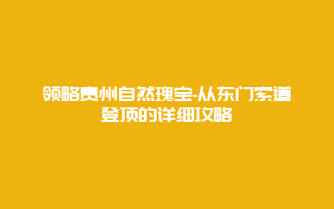 领略贵州自然瑰宝-从东门索道登顶的详细攻略