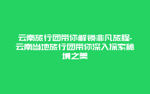 云南旅行团带你解锁非凡旅程-云南当地旅行团带你深入探索秘境之美