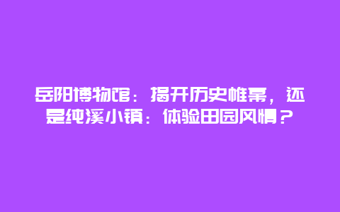 岳阳博物馆：揭开历史帷幕，还是纯溪小镇：体验田园风情？