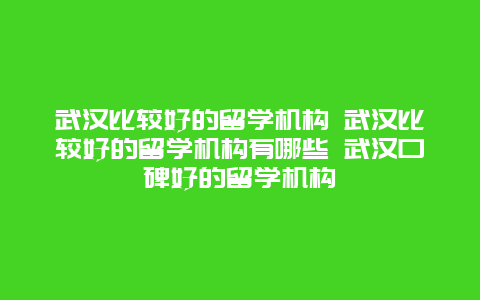 武汉比较好的留学机构 武汉比较好的留学机构有哪些 武汉口碑好的留学机构