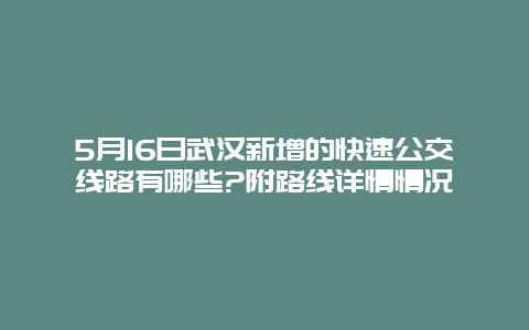 5月16日武汉新增的快速公交线路有哪些?附路线详情情况