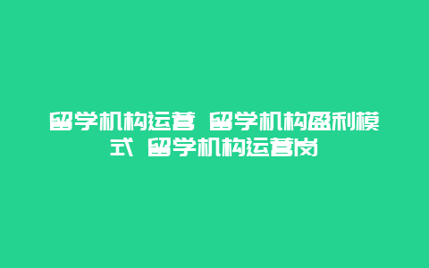 留学机构运营 留学机构盈利模式 留学机构运营岗