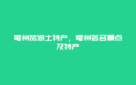 亳州旅游土特产，亳州著名景点及特产