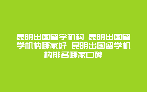 昆明出国留学机构 昆明出国留学机构哪家好 昆明出国留学机构排名哪家口碑