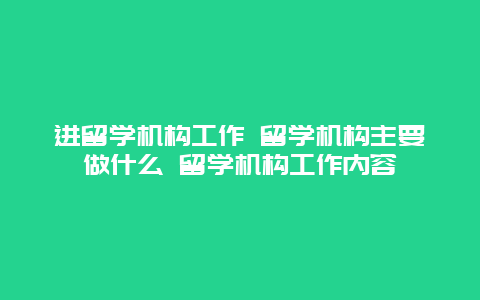 进留学机构工作 留学机构主要做什么 留学机构工作内容