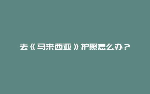 去《马来西亚》护照怎么办？