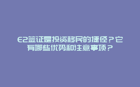 E2签证是投资移民的捷径？它有哪些优势和注意事项？