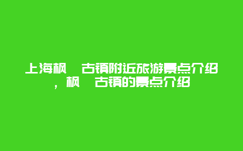 上海枫泾古镇附近旅游景点介绍，枫泾古镇的景点介绍