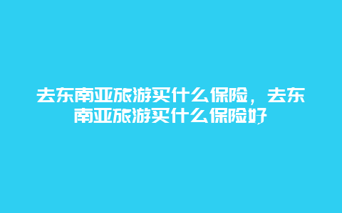 去东南亚旅游买什么保险，去东南亚旅游买什么保险好