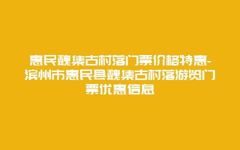 惠民魏集古村落门票价格特惠-滨州市惠民县魏集古村落游览门票优惠信息