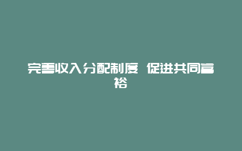 完善收入分配制度 促进共同富裕