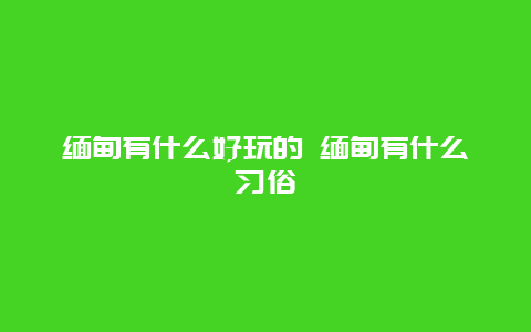 缅甸有什么好玩的 缅甸有什么习俗