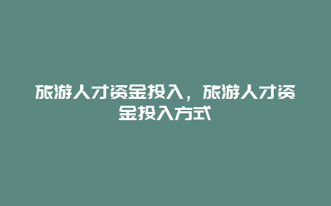 旅游人才资金投入，旅游人才资金投入方式