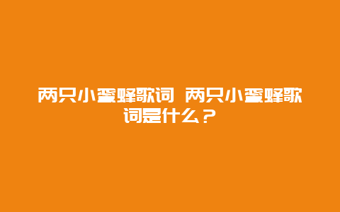 两只小蜜蜂歌词 两只小蜜蜂歌词是什么？