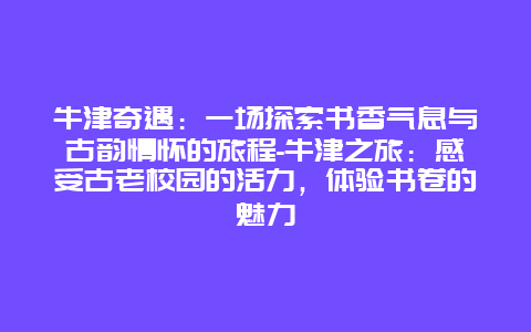 牛津奇遇：一场探索书香气息与古韵情怀的旅程-牛津之旅：感受古老校园的活力，体验书卷的魅力