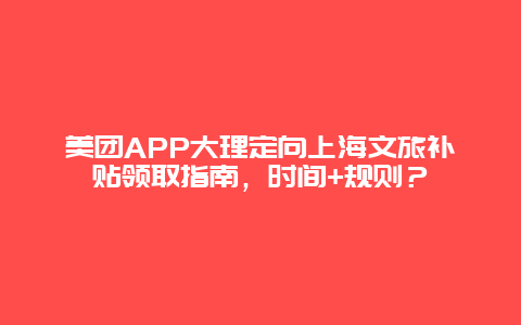 美团APP大理定向上海文旅补贴领取指南，时间+规则？