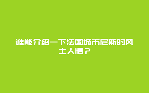 谁能介绍一下法国城市尼斯的风土人情？