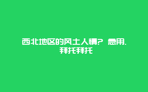 西北地区的风土人情? 急用. 拜托拜托