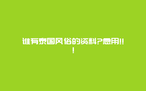 谁有泰国风俗的资料?急用!!!