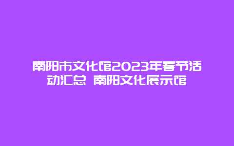 南阳市文化馆2024年春节活动汇总 南阳文化展示馆