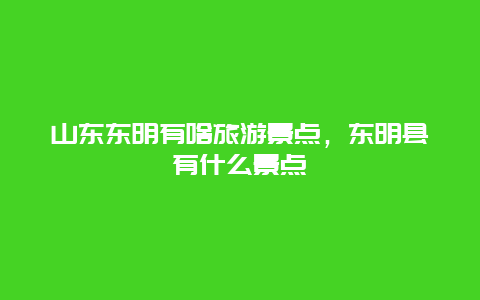 山东东明有啥旅游景点，东明县有什么景点