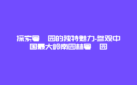 探索粤晖园的独特魅力-参观中国最大岭南园林粤晖园