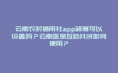 云南农村信用社app额度可以设置吗？云南医保互助共济如何使用？