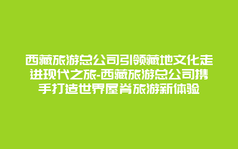 西藏旅游总公司引领藏地文化走进现代之旅-西藏旅游总公司携手打造世界屋脊旅游新体验