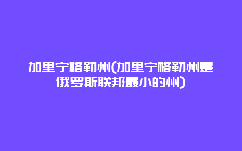 加里宁格勒州，加里宁格勒州是俄罗斯联邦最小的州